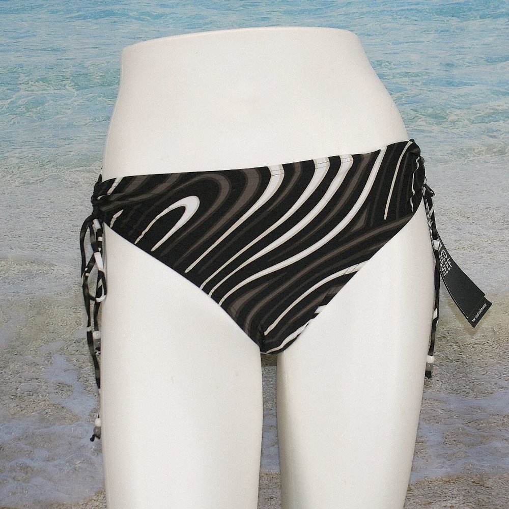 COCO REEF Swimsuit Bottoms Bikini Zebra Swirl Stripe Print Black Tie Size 12